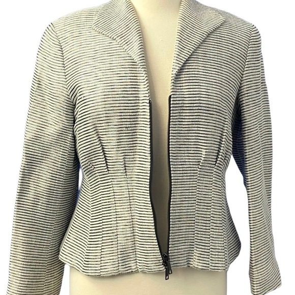 Lafayette 148 Women Gray Black  Metallic Shimmer Zipper Front Jacket Blazer - Picture 8 of 12